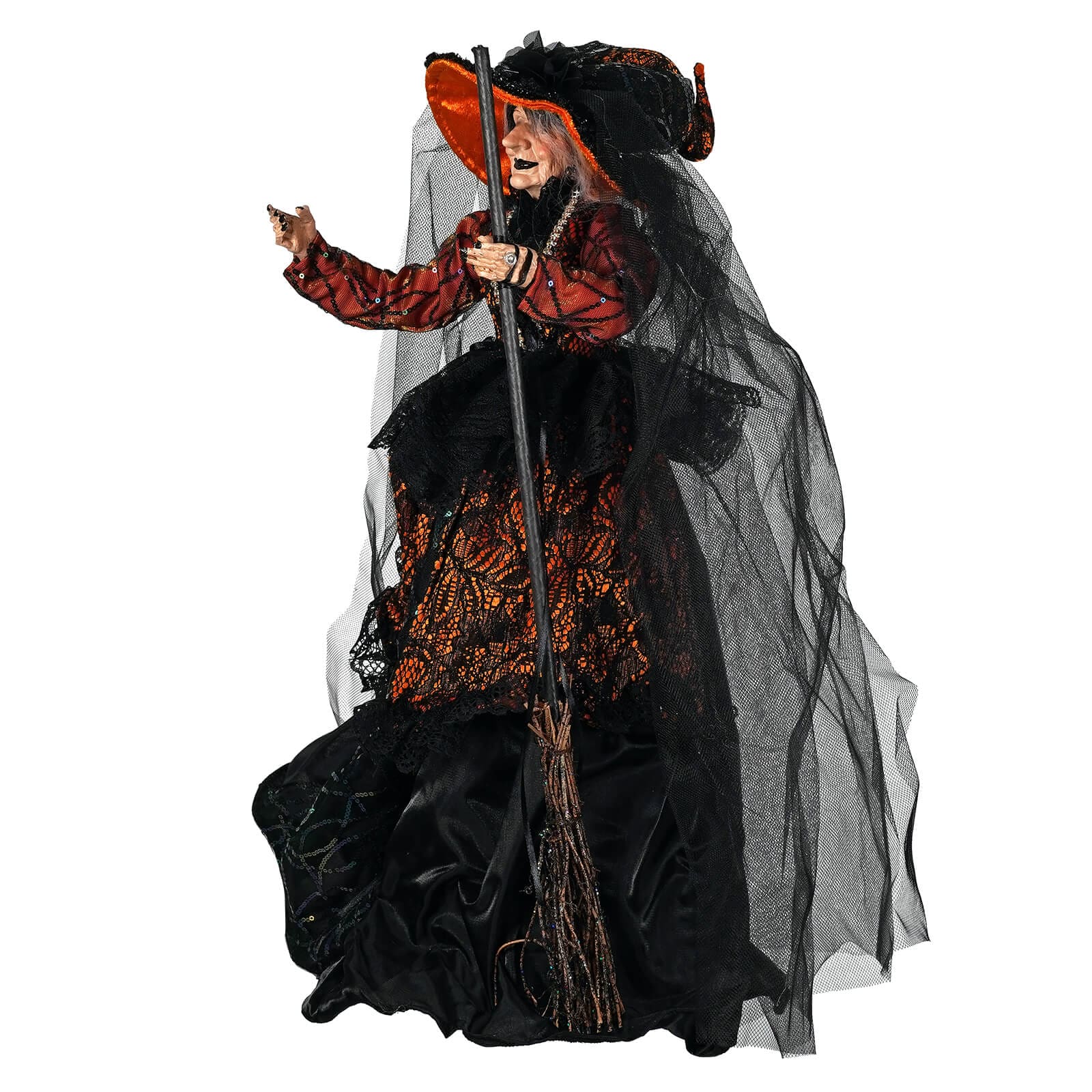 Black & Orange Dressed Witch Holding Broom - Image 2