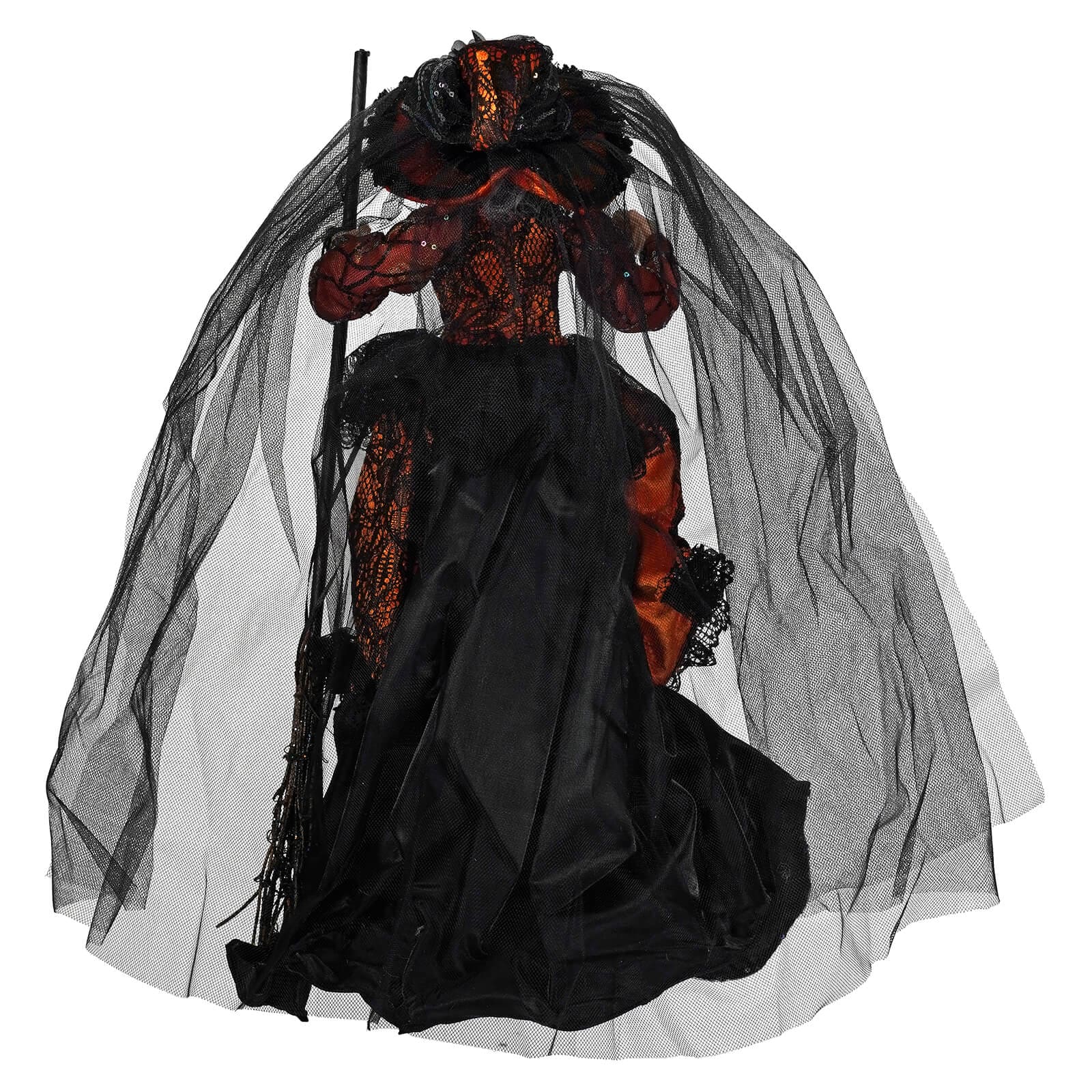 Black & Orange Dressed Witch Holding Broom - Image 3