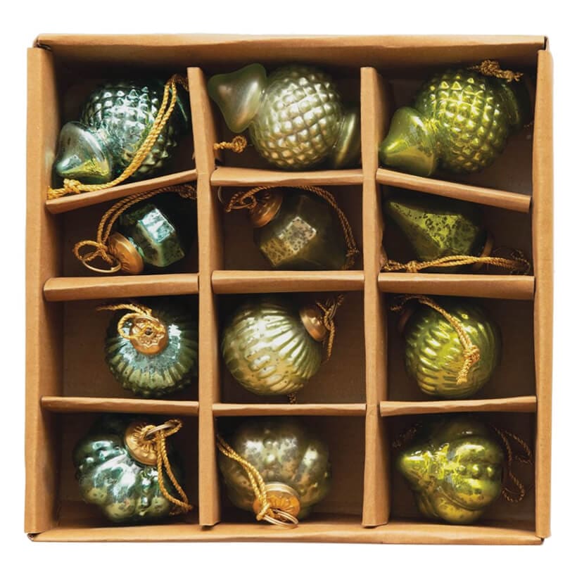 Blue & Green Glass Ornaments In Gift Box Set/12 - Image 2