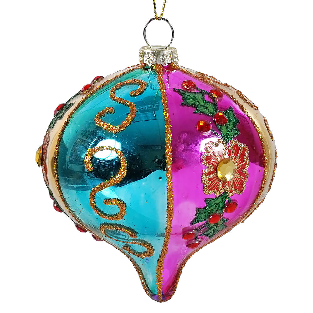 Blue & Purple Floral Design Indent Onion Witch Eye Ornament - Image 2
