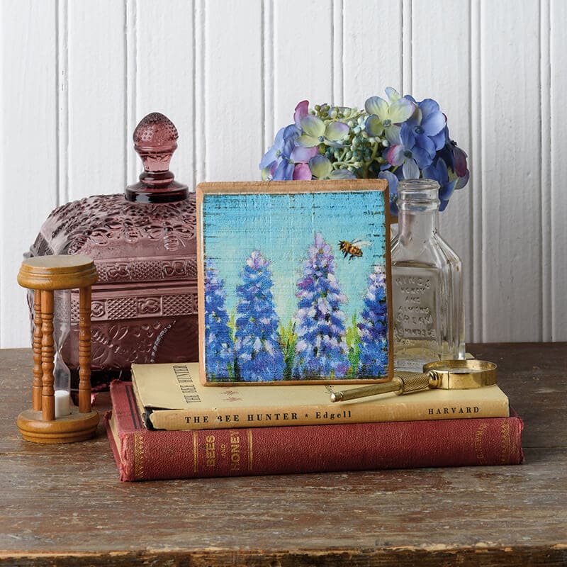 Bluebells & Bee Wood Block Sign - Image 3