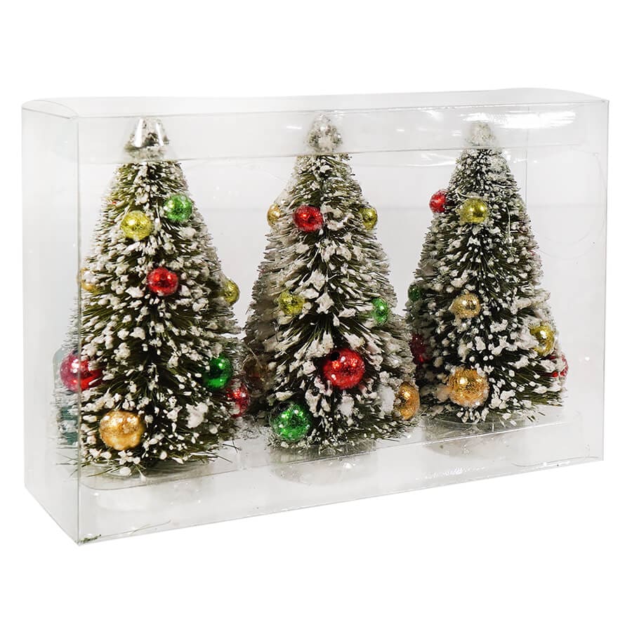 Box Of Frosted & Ornamented Bottle Brush Trees Set/3 - Image 2