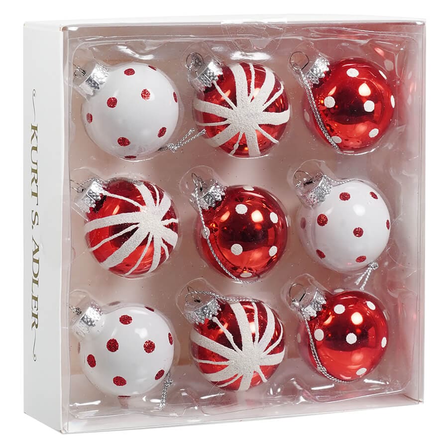 Red & White Glass Ball Ornaments Box Set/9 - Image 2