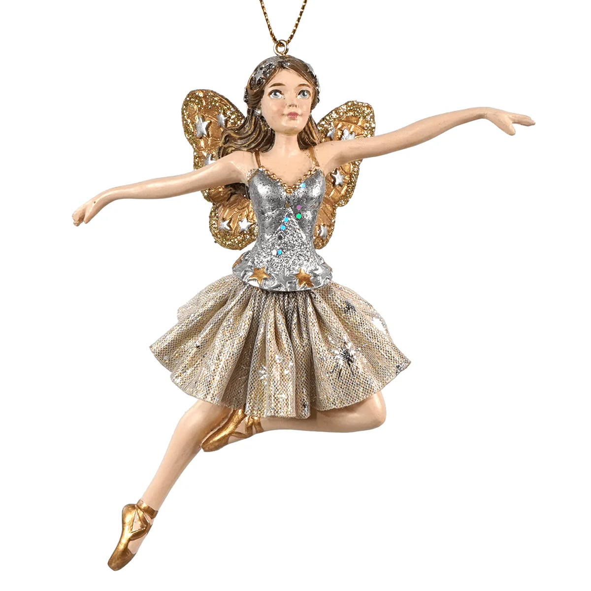 Celestial Dancing Gold & Silver Fairy Ballerina Ornament
