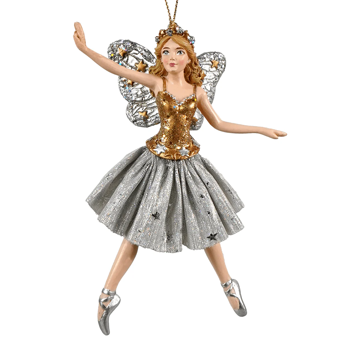Celestial Dancing Gold & Silver Fairy Ballerina Ornament - Image 2