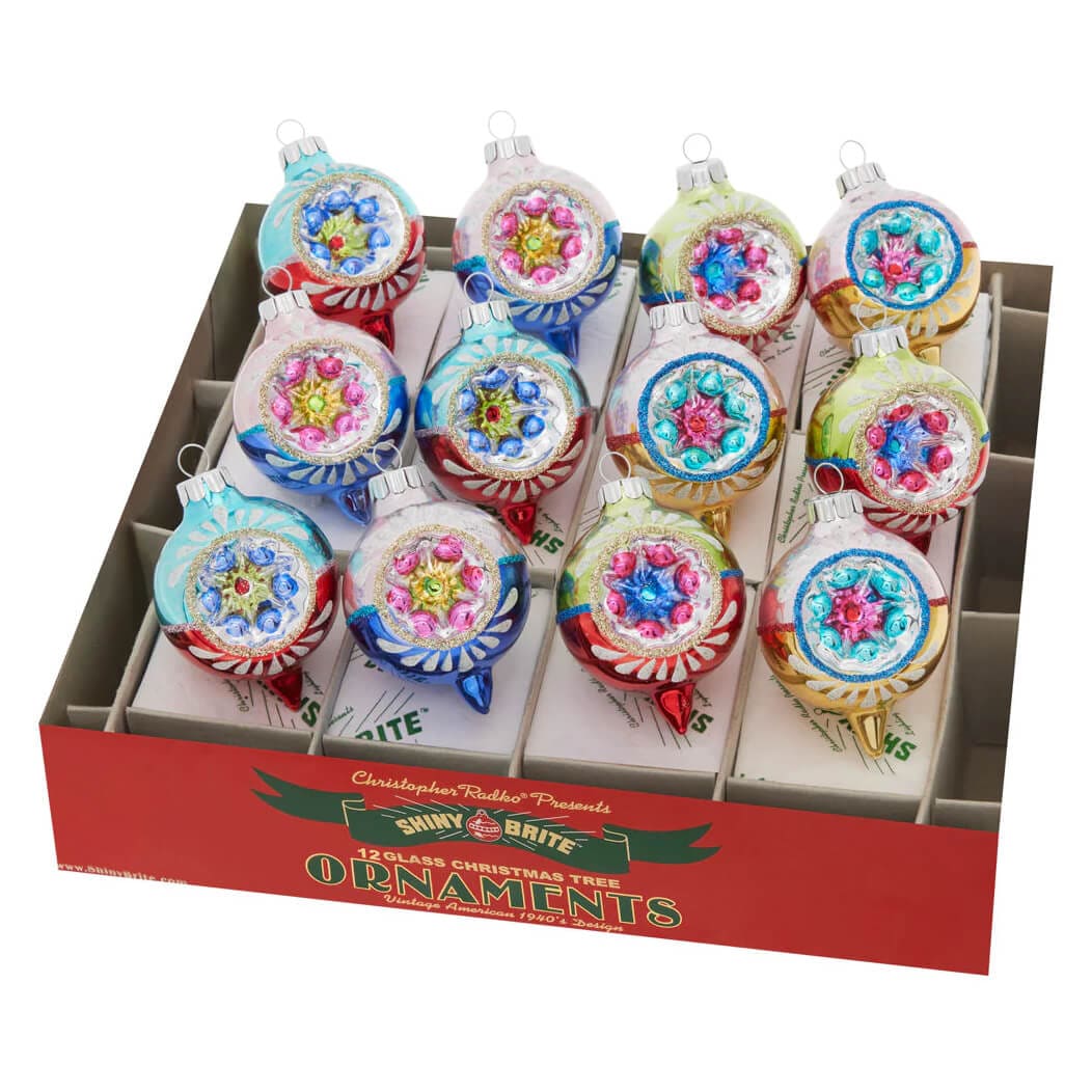 Christmas Confetti Decorated Reflector Tulip Ornaments Set/12