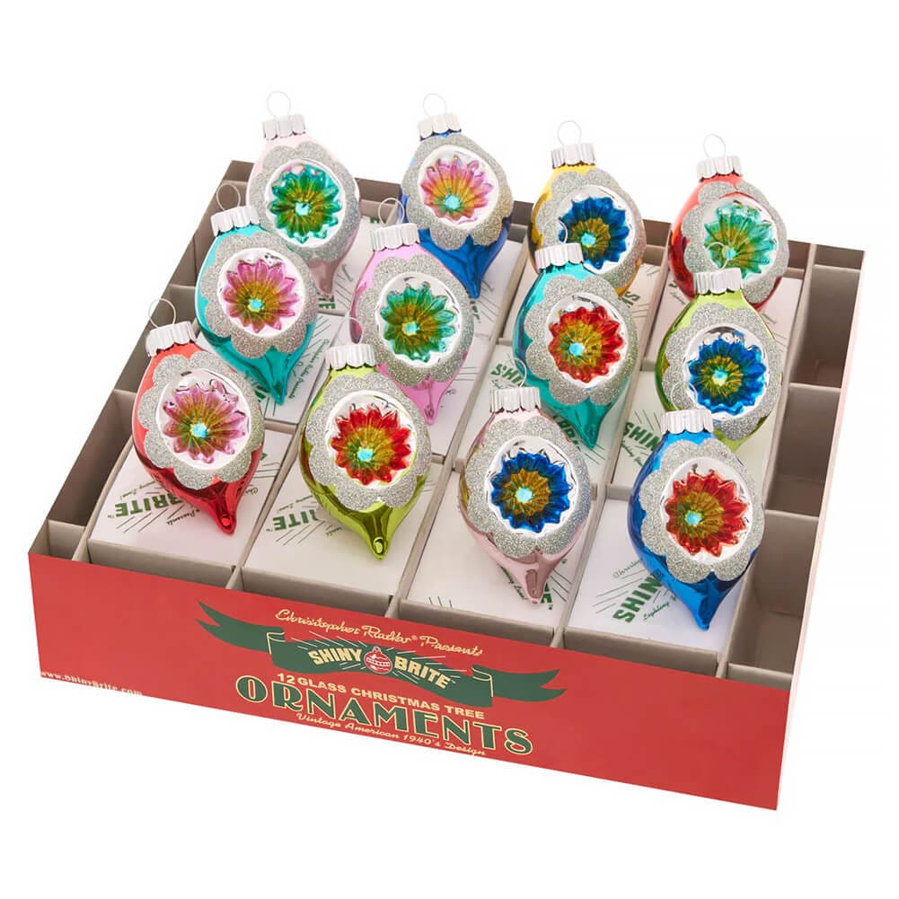 Christmas Confetti Decorated Reflector Tulip Ornaments Set/12