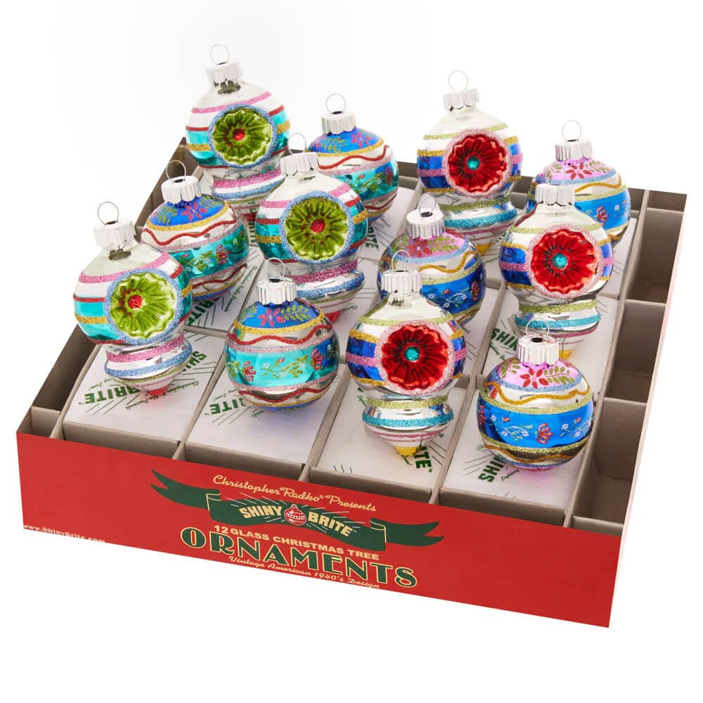 Christmas Confetti Decorated Round & Shape Ornaments Set/12