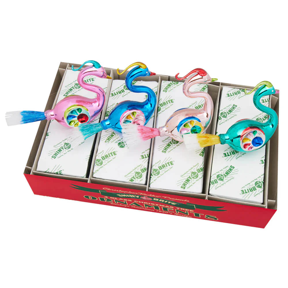 Christmas Confetti Reflector Bird Ornaments Set/4