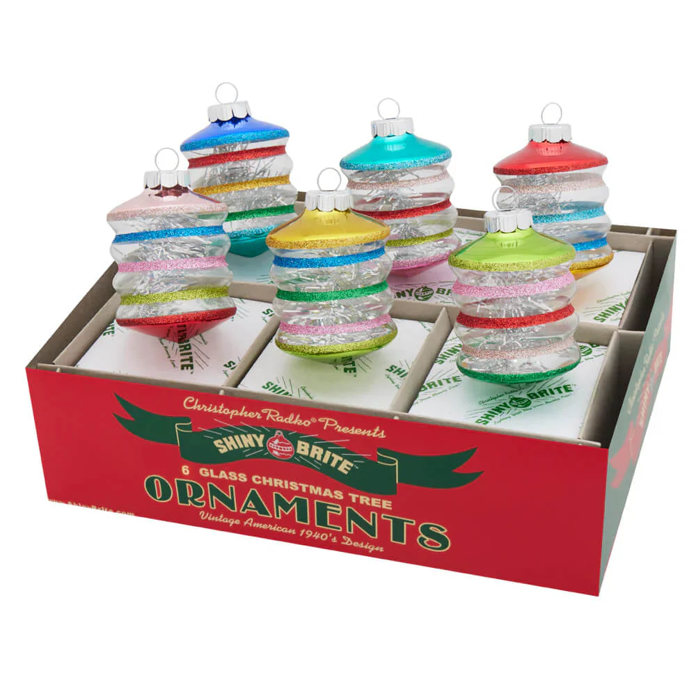 Christmas Confetti Tinsel & Glittered Lantern Ornaments Set/6