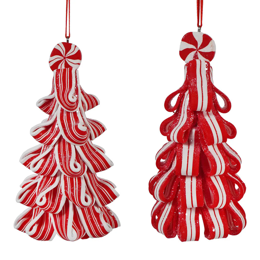 Clay Dough Holiday Peppermint Ribbon Candy Tree Ornaments Set/2
