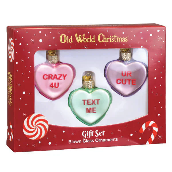 Conversation Heart Ornaments Gift Box Set/3