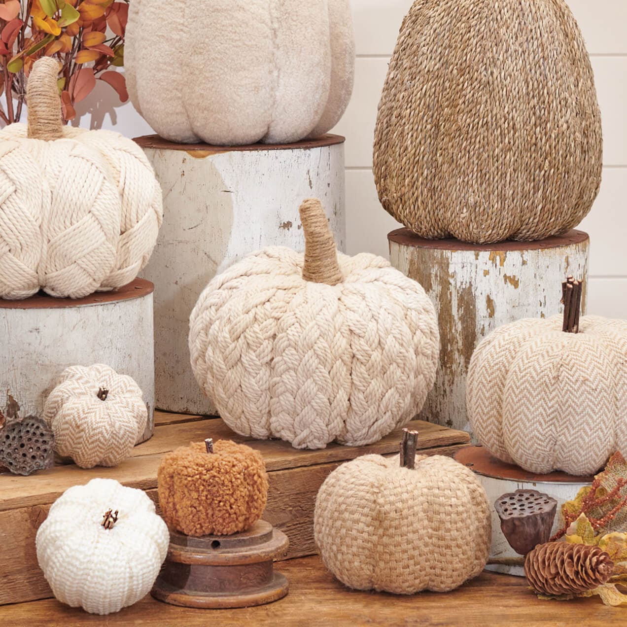Cream Woven Cotton Pumpkin - Image 4