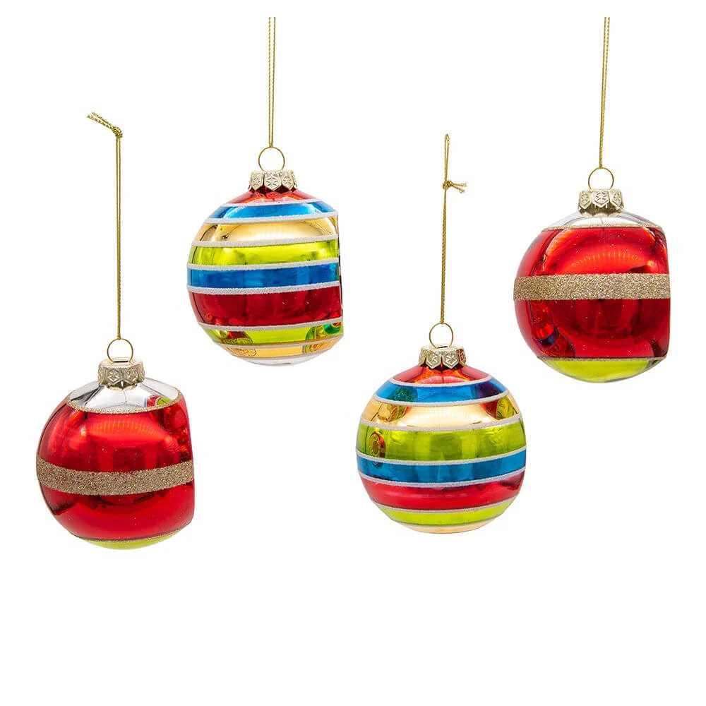 Early Years Glass Striped Ball Indent Reflector Ornaments Box Set/4 - Image 2