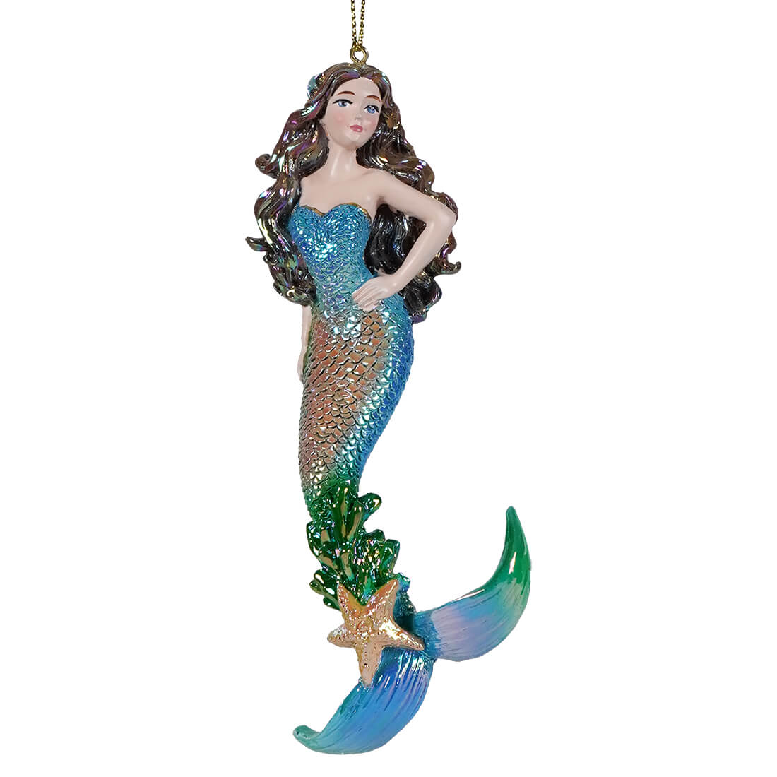 Electroplated Brunette Blue Mermaid Ornament