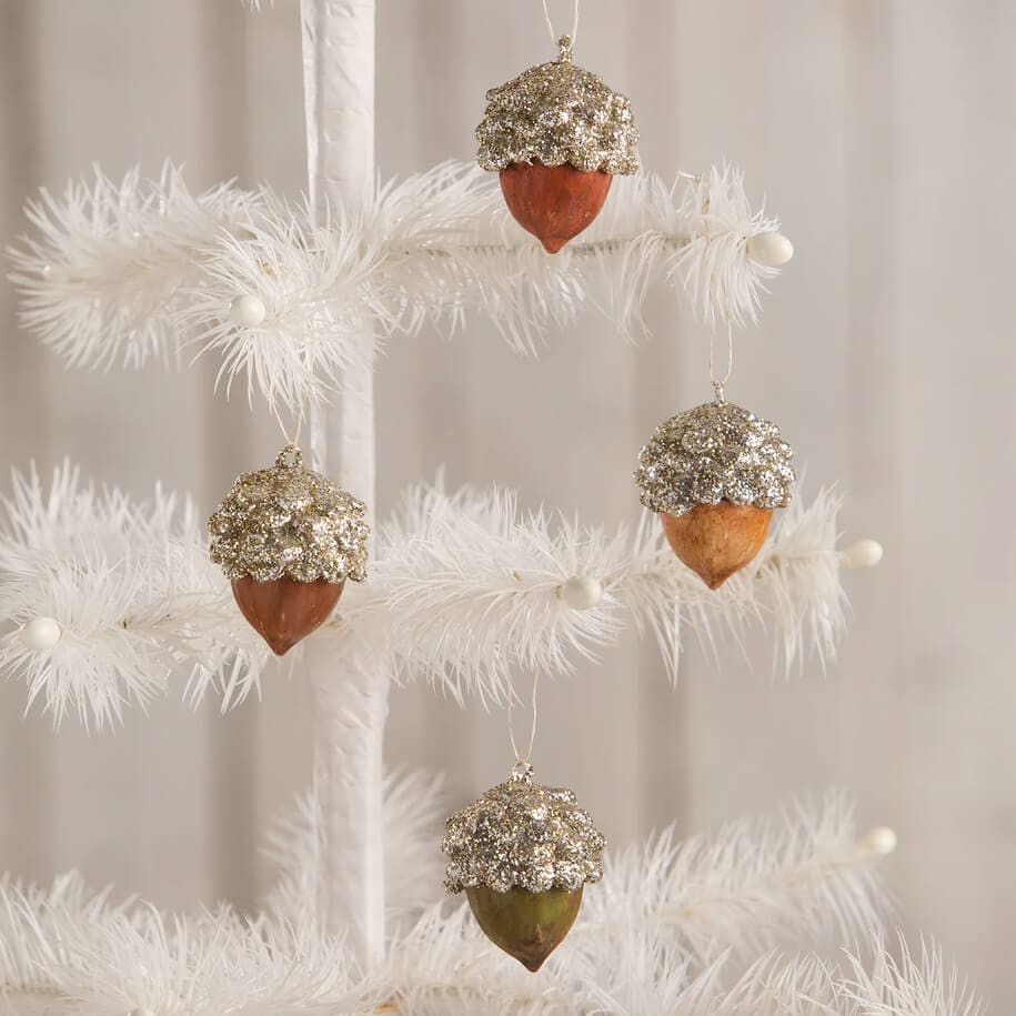 Fall Glittered Acorn Mini Ornaments Set/4 - Image 2