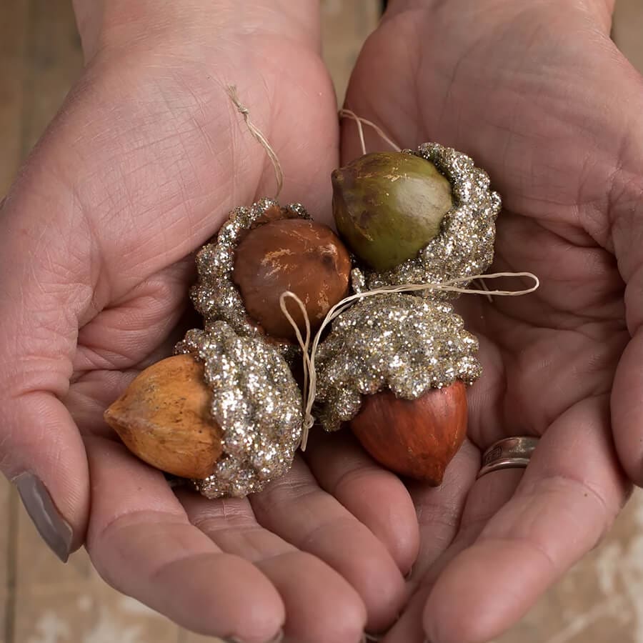 Fall Glittered Acorn Mini Ornaments Set/4 - Image 3