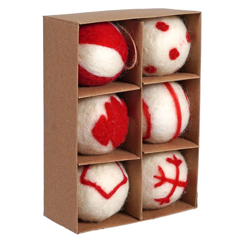 Felt Tufted Red & White Holiday Ornaments Set/6 - Image 2