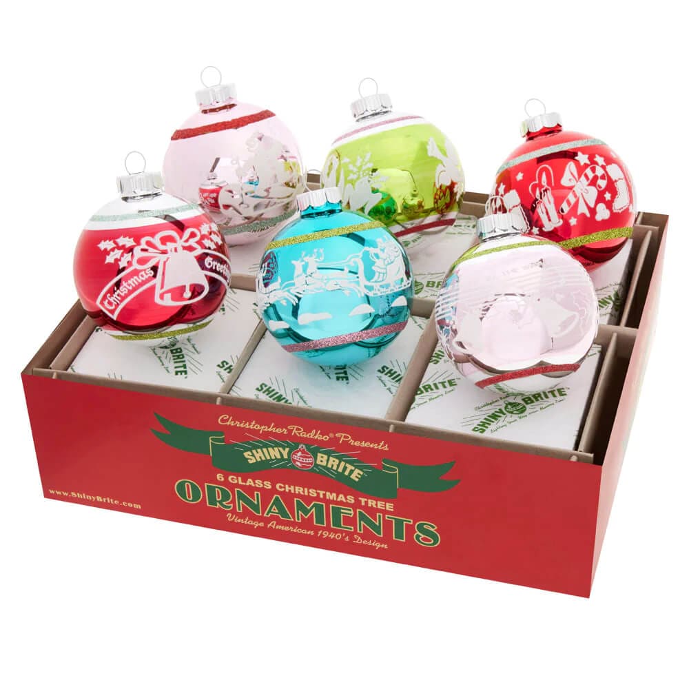 Festive Fete Signature Flocked Round Ornaments Set/6
