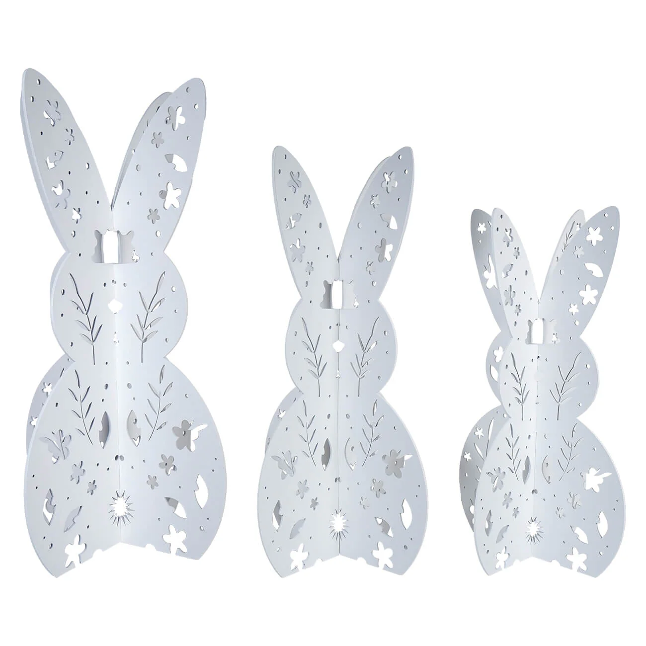 Floral Patterned Die Cut White Bunnies Set/3