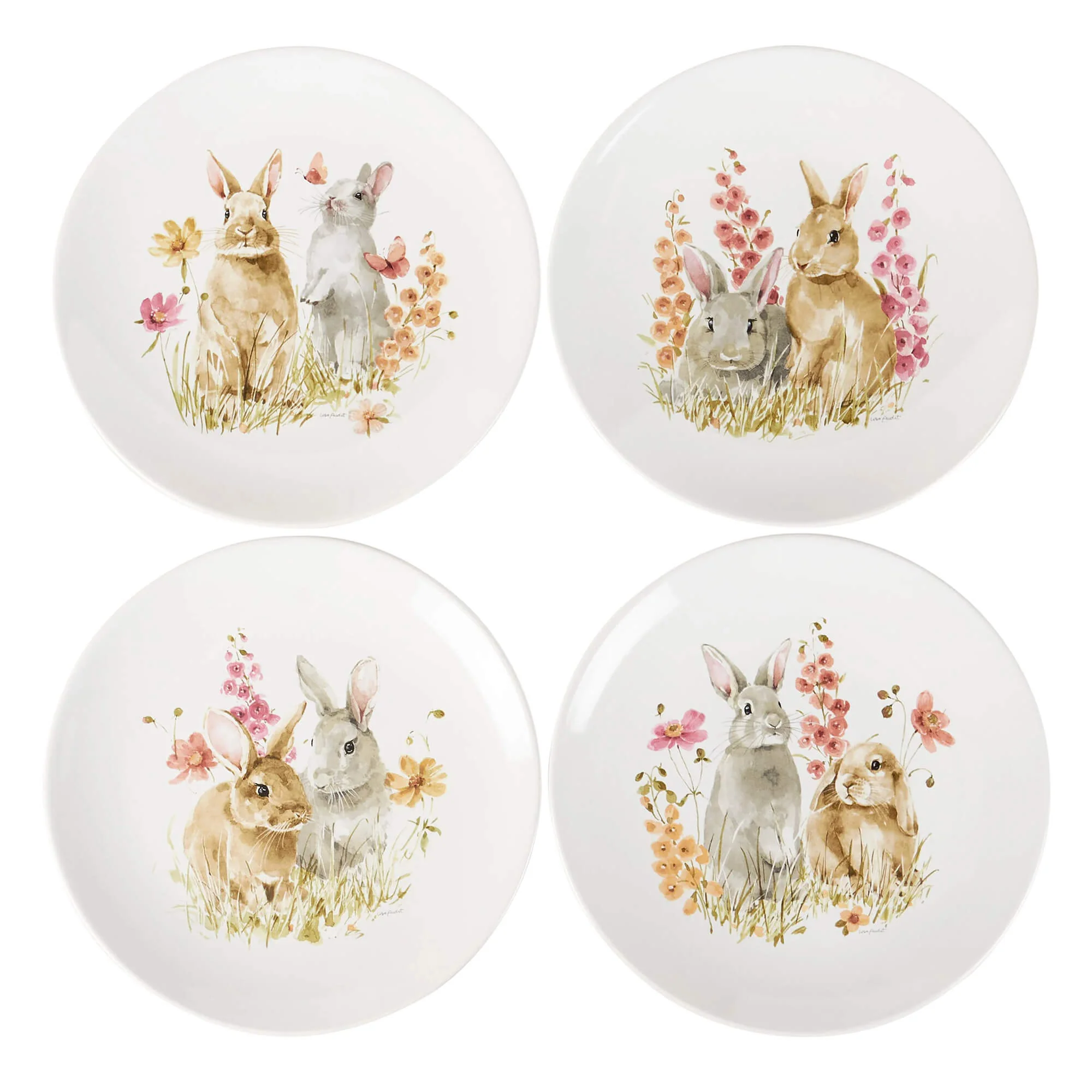 Flower Bunnies Stoneware Plates Boxed Set/4
