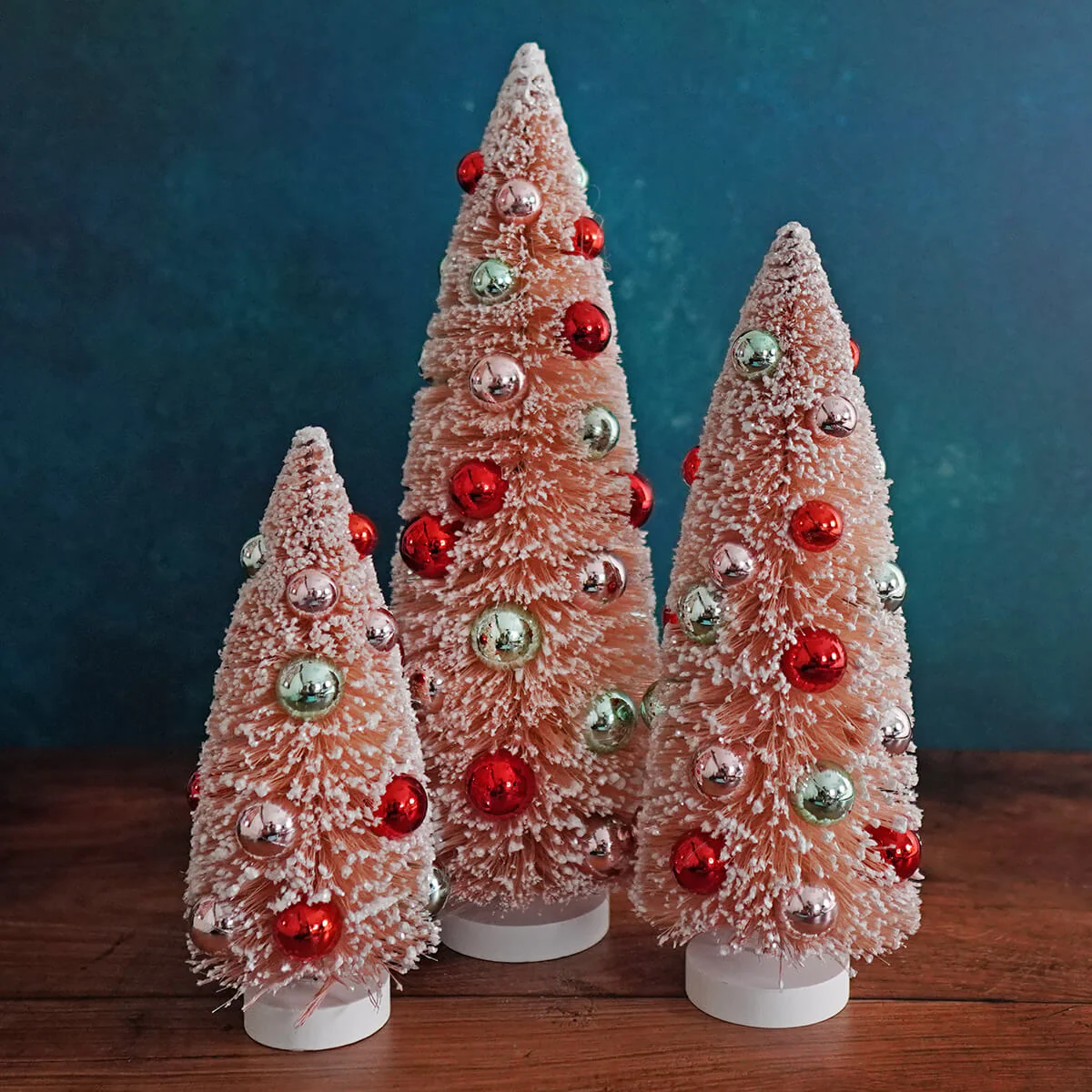 Frosted & Glittered Pink Ornamented Sisal Trees Set/3 - Image 2