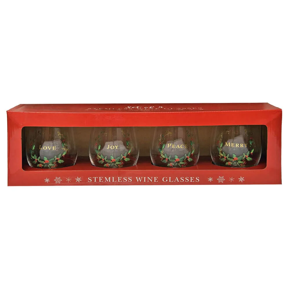 Glass 18oz Holiday Stemless Wine Glasses Set/4 - Image 2