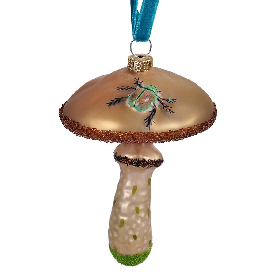 Glass Beaded Beetle On Mushroom Ornament