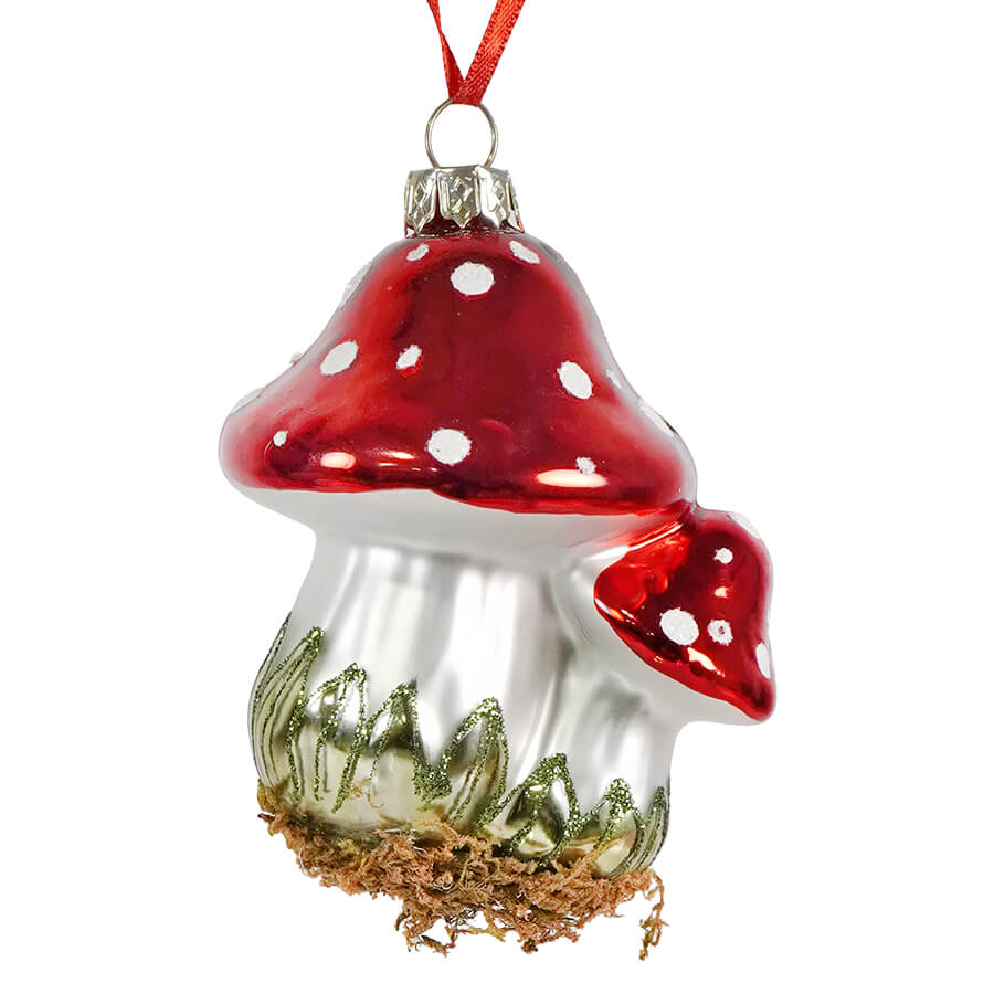 Glass Clustered Mushrooms With Glitter Ornament