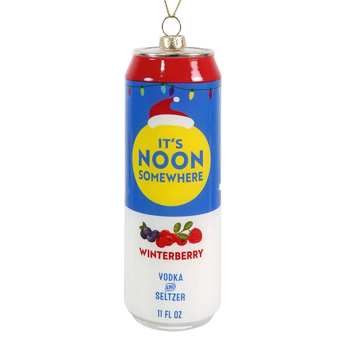 Glass "It's Noon Somewhere Winterberry" Hard Seltzer Can Ornament