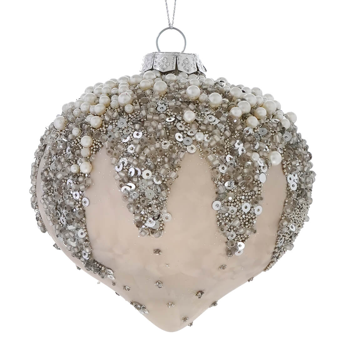 Glass Ivory Beaded Onion Ornament
