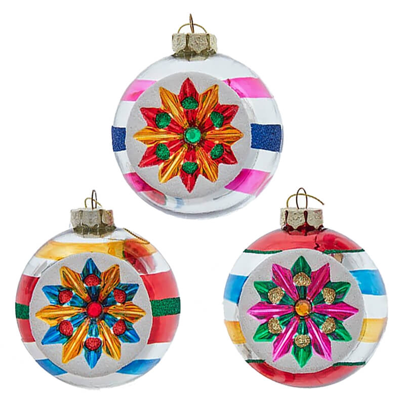 Glass Multicolor Reflector Ornaments Box Set/3