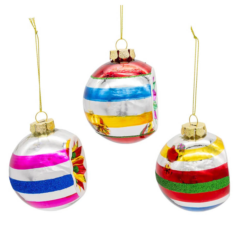 Glass Multicolor Reflector Ornaments Box Set/3 - Image 2