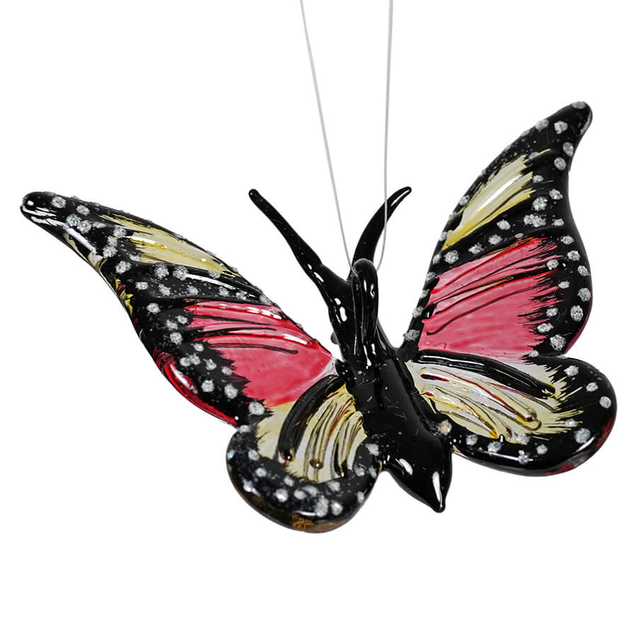 Glass Red & Yellow Butterfly Ornament
