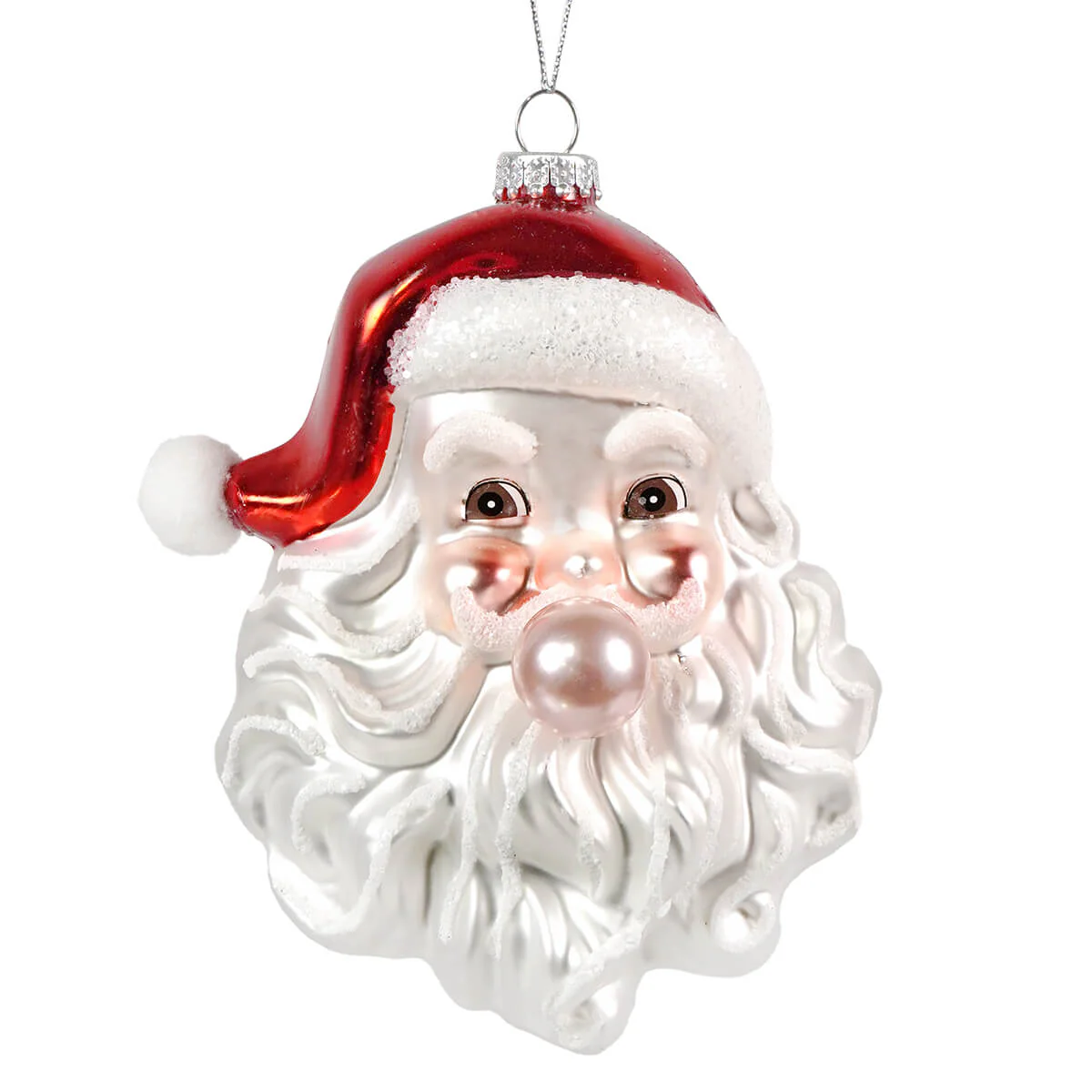Glass Santa Head With Bubble Gum Ornament