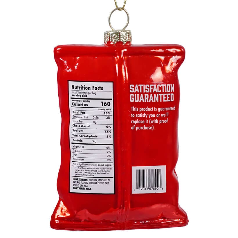Glass White Cheddar Popcorn Snack Bag Ornament - Image 2
