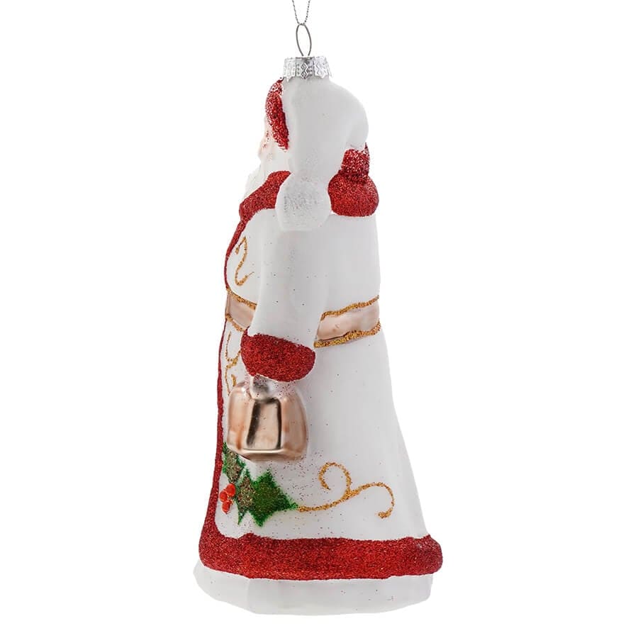 Glittered Red & White Holly Santa Ornament - Image 3