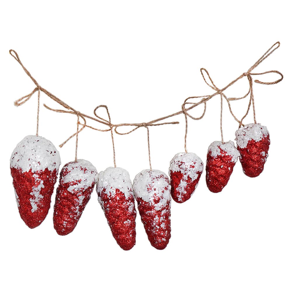 Glittered & Sequined Red Hanging Pine Cones - Image 3