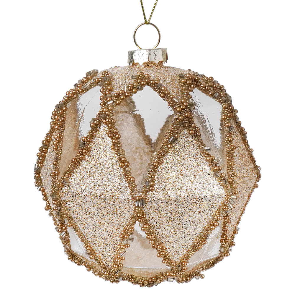 Gold Beaded & Glittered Geometric Royal Glass Ornament