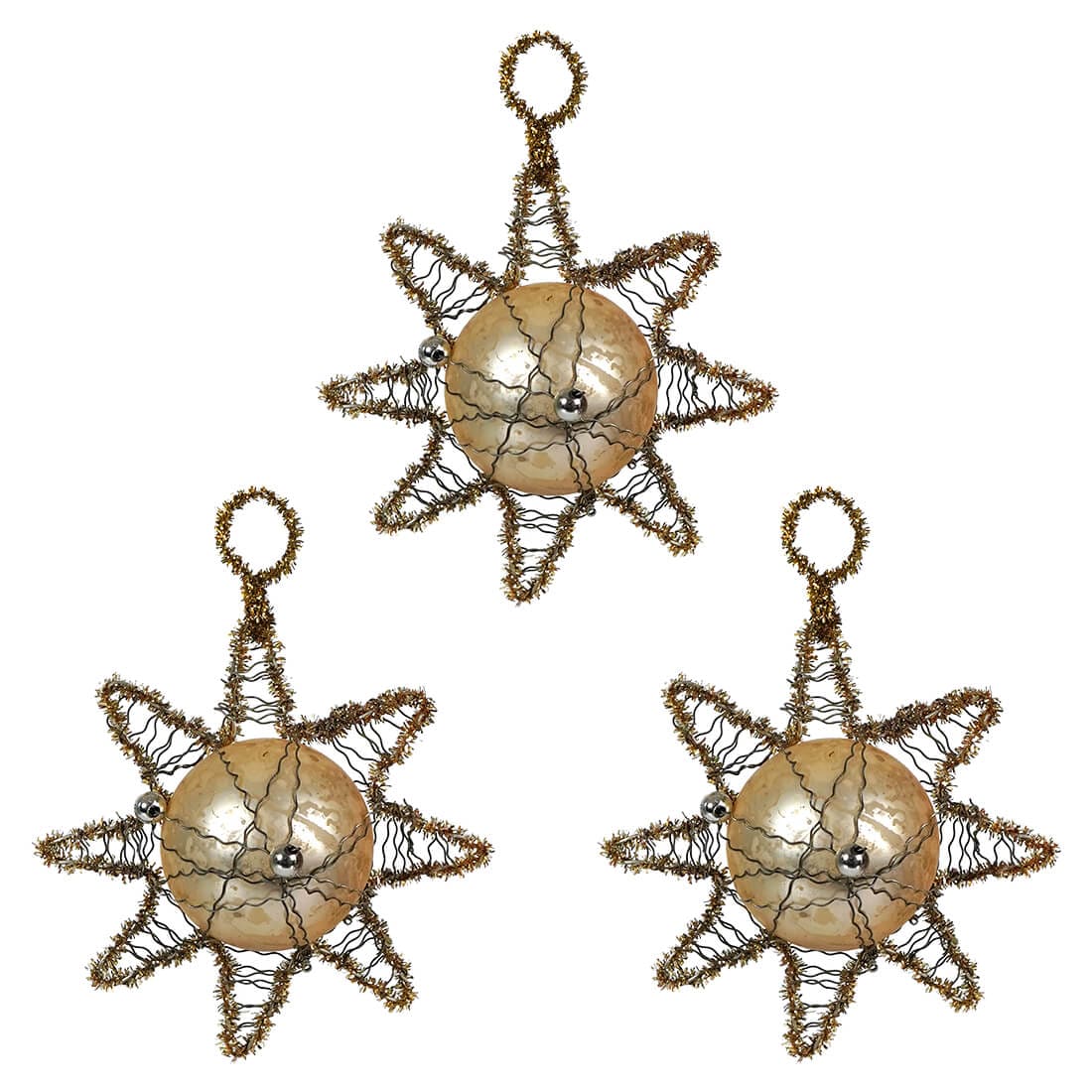 Gold French Star Glass Ornaments Set/3