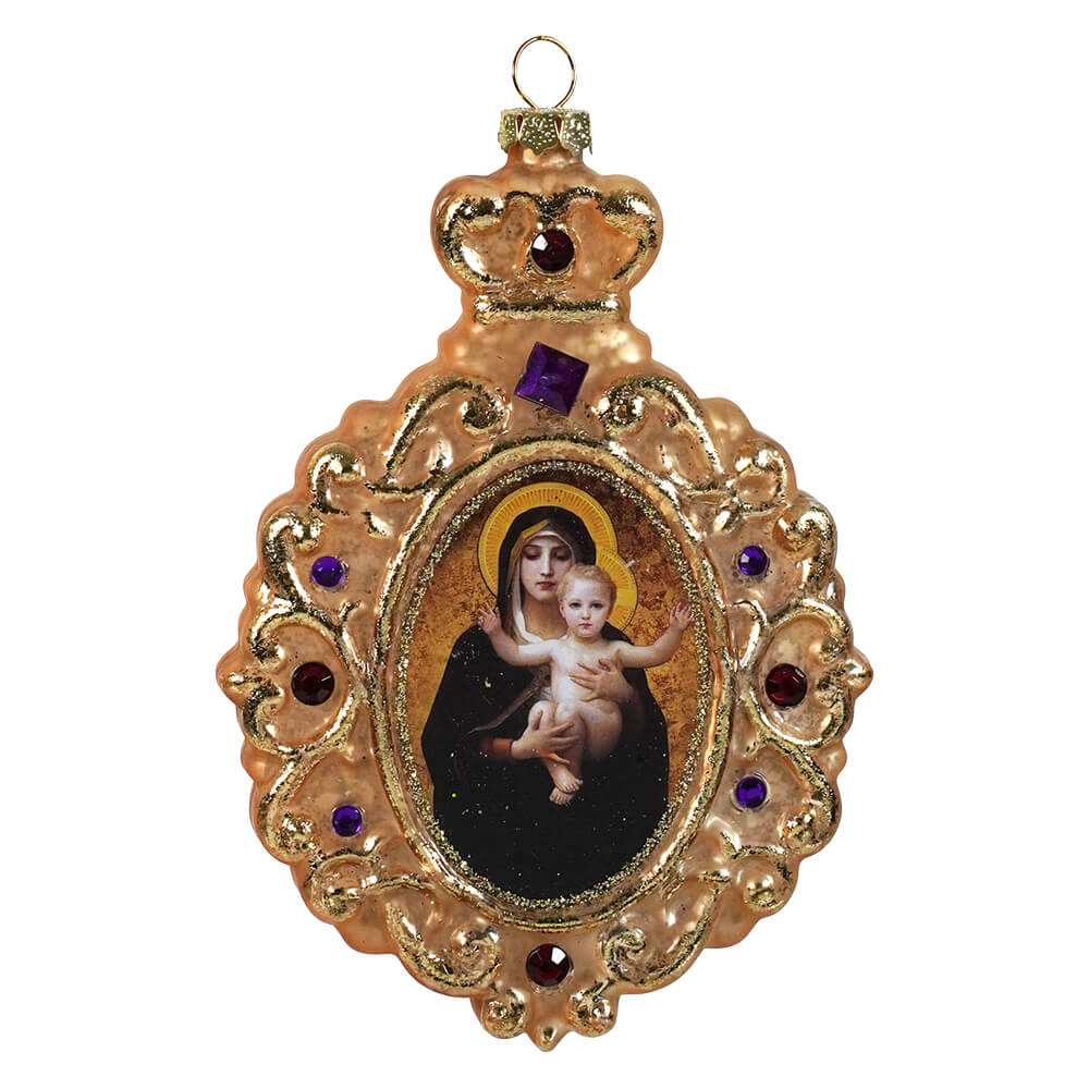 Gold Glass Virgin Mary & Child Ornament