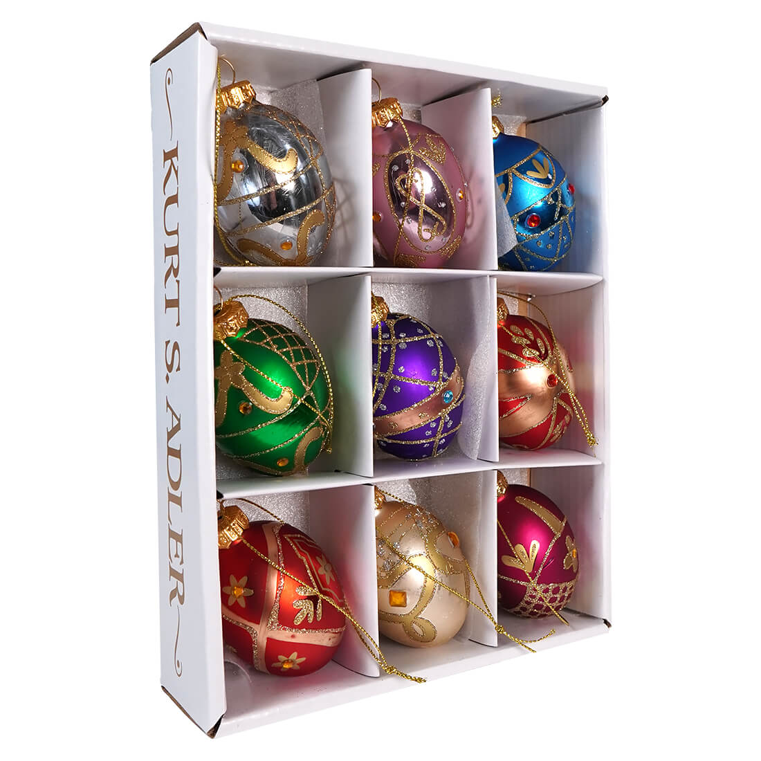 Gold Glitter & Gem Embellished Glass Egg Ornaments Box Set/9 - Image 2
