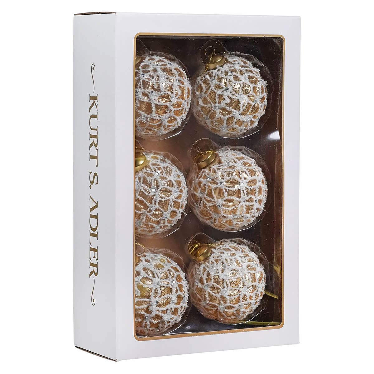 Gold Lattice Glass Ball Ornaments Boxed Set/6 - Image 2