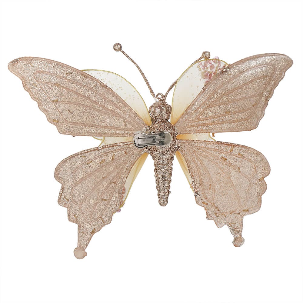 Gold & Pink Lace Butterfly Clip-On Ornament - Image 2