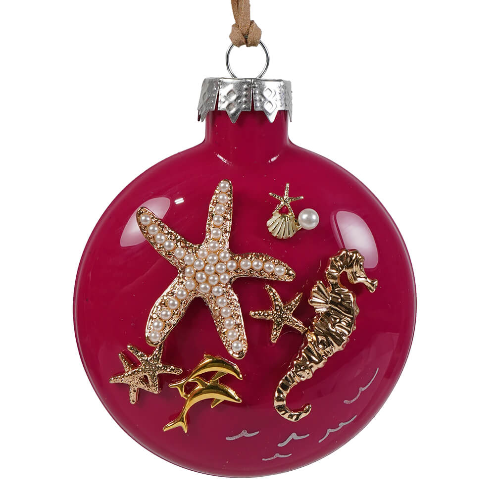 Golden Seahorse, Pearl Starfish & Pink Seas Ornament