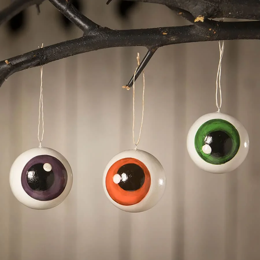 Googly Orange, Purple & Green Eyeball Ornaments Set/3 - Image 2