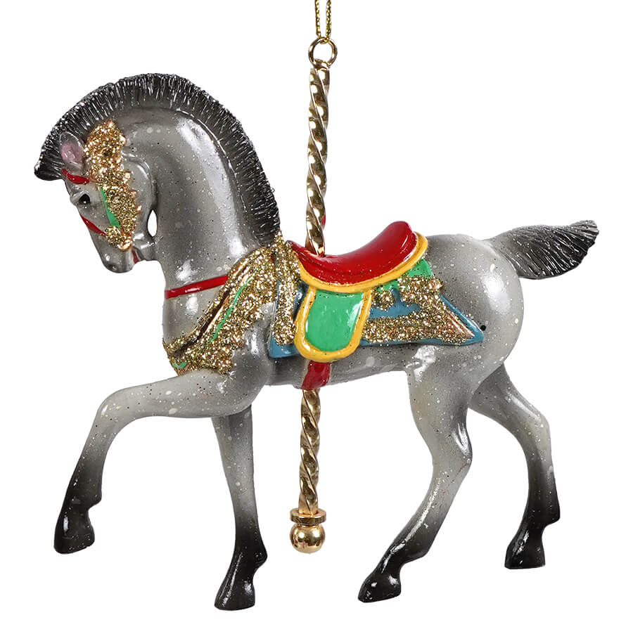 Gray Dapple Prancing Horse Carousel Ornament - Image 2