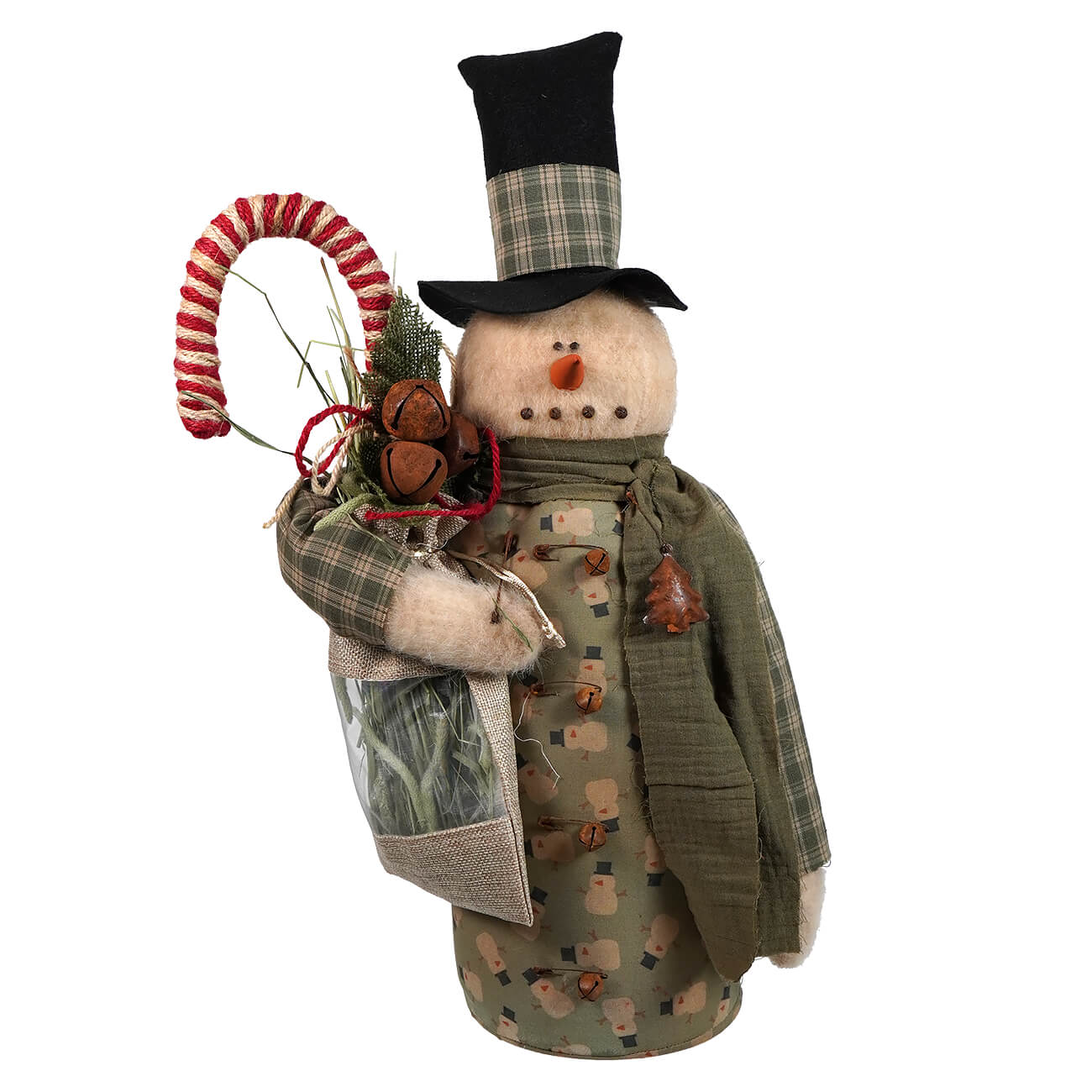 Green Attire Pencil Snowman Holding Stocking