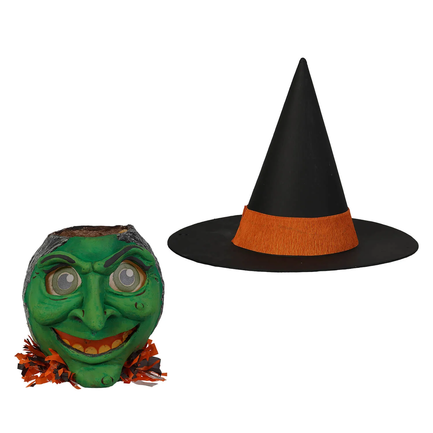Vandolls Folk Art ~ Green Face Witch With Hat Lantern - Image 4
