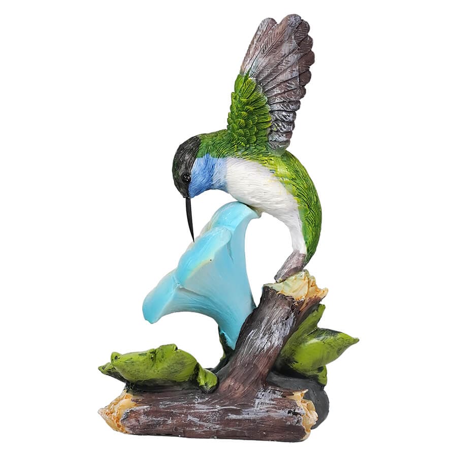 Green, Gray & Blue Hummingbird Feeding On Blue Flower - Image 2